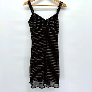 Urban Outfitters Women’s Slip Dress Sz M Black Tan Polka Dots Mini Y2K Coquette‎